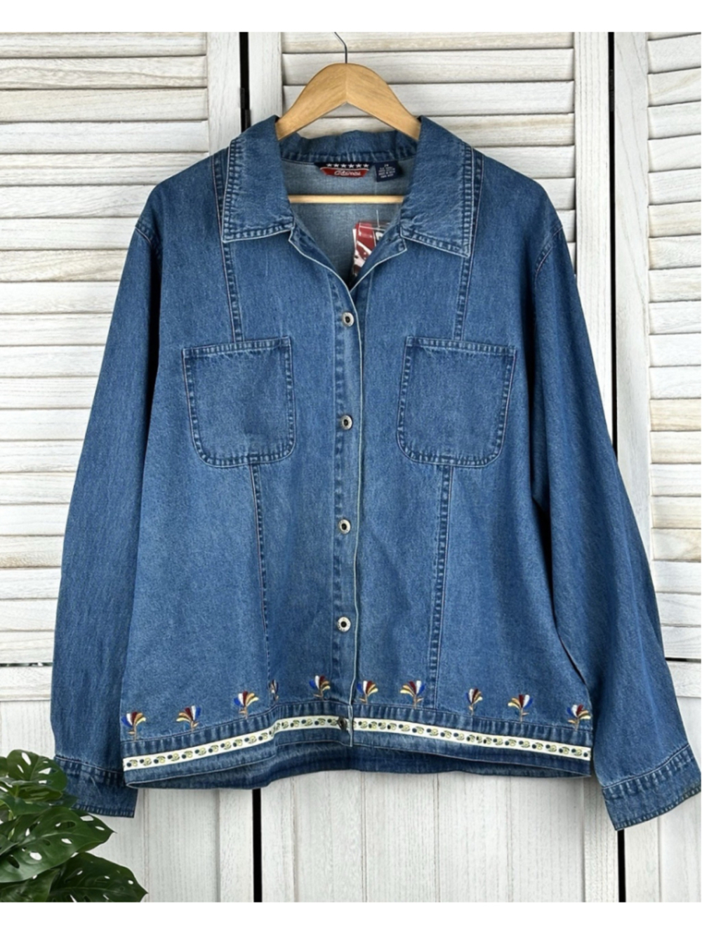 Vtg Deadstock Agapo Embroidered Floral Denim Jacket Shacket NWT Southwestern 2X